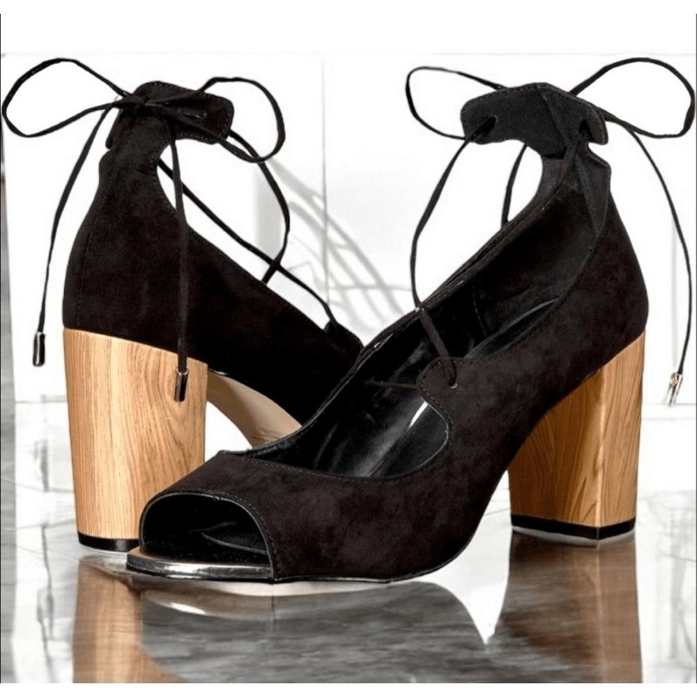 Athena Alexander Womens Black Suede Vikki Strappy Lace Up Block Heel Sandal - Picture 4 of 7